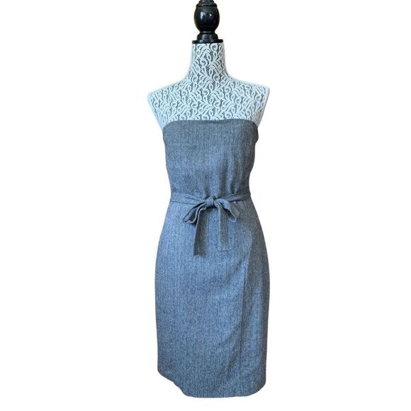 Mango Strapless Wool Blend Mini Herringbone Print Dress Gray Size 6‎ - Picture 1 of 12